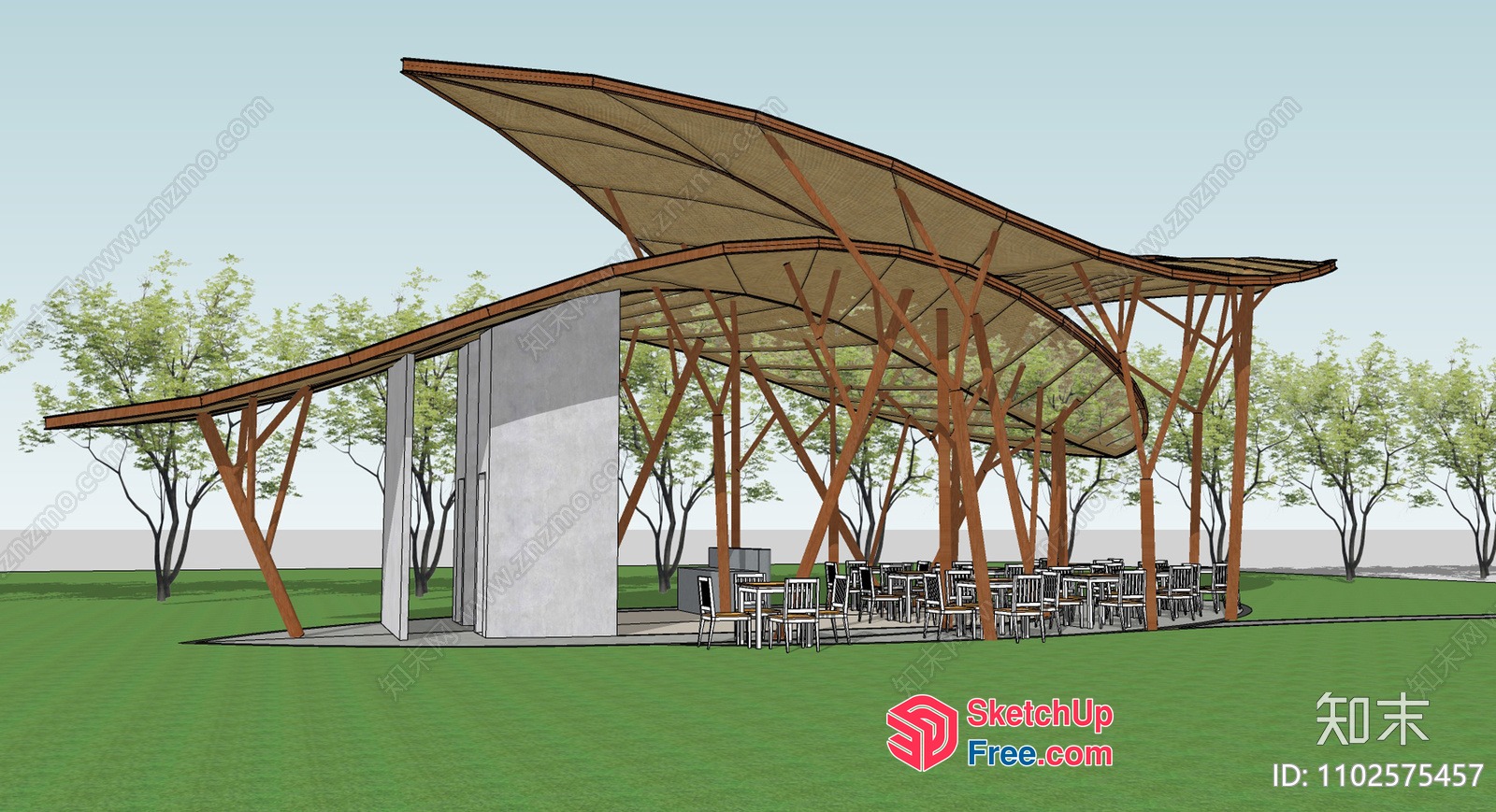 Outdoor Pavilion With Roof Synthesis 3D SketchUp File