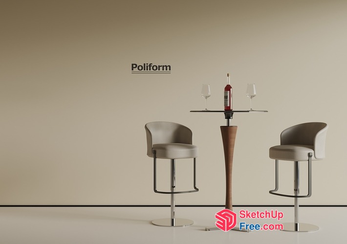 Poliform Bar Stools And Table Set 3D SketchUp File