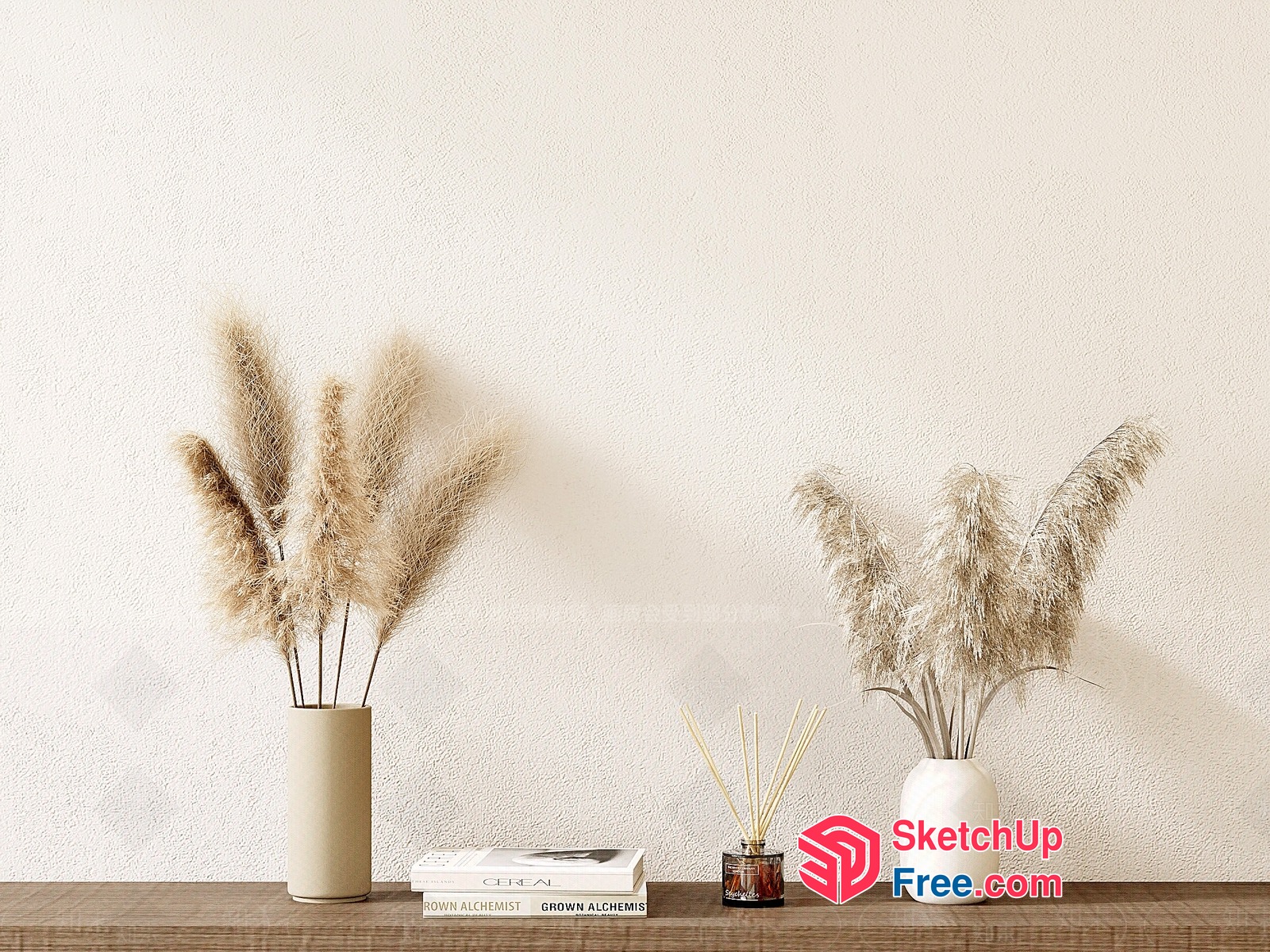 Pampas Grass Arrangement On Wooden Shelf 3D SketchUp File