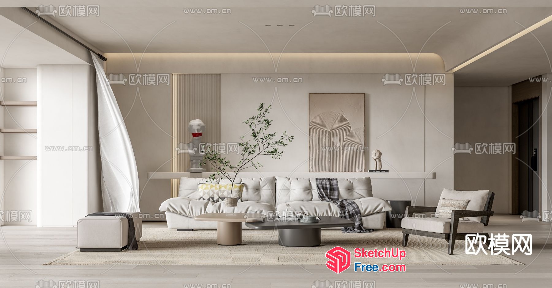 Modern Minimalist Japanese-Inspired Living Room Interior 3D SketchUp File