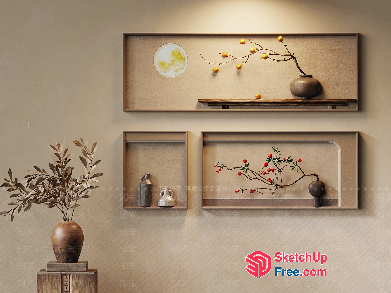 Minimalist Japanese Style Decorative Shelf 3D SketchUp File