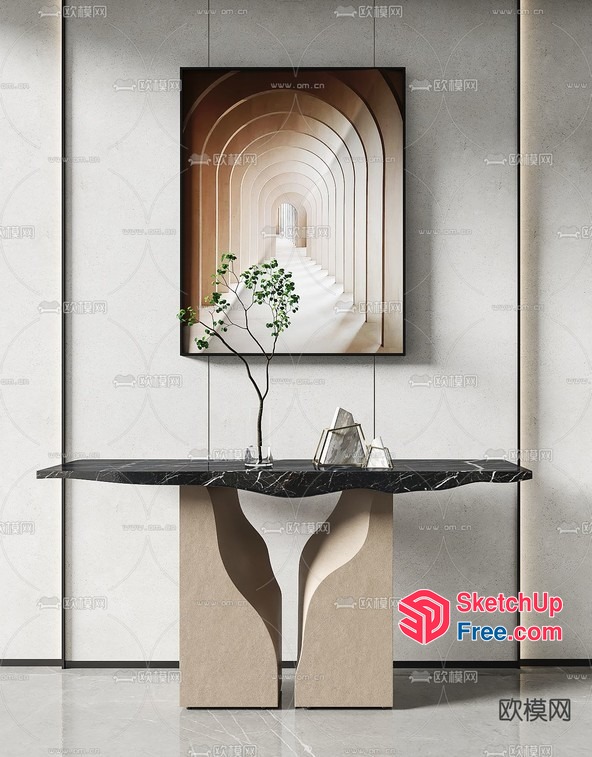 Elegant Minimalist Staircase With Black And White Marble Console 3D SketchUp File