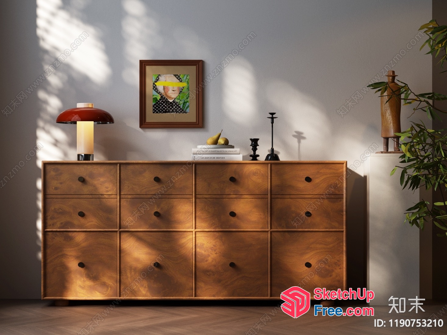 Mid-Century Modern Dresser In A Neutral Room Setting 3D SketchUp File