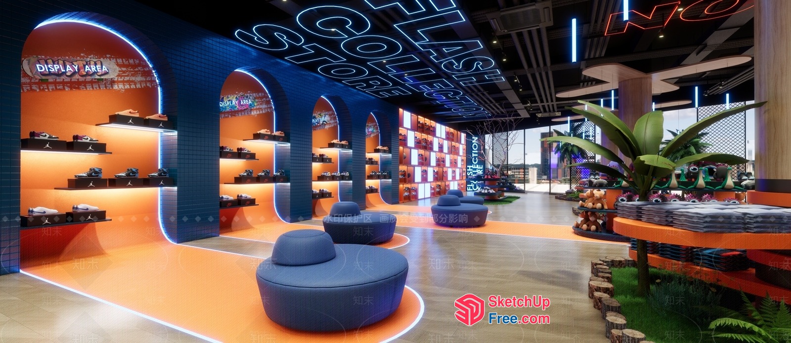 Modern Retail Space With Vibrant Display Areas And Seating 3D SketchUp File