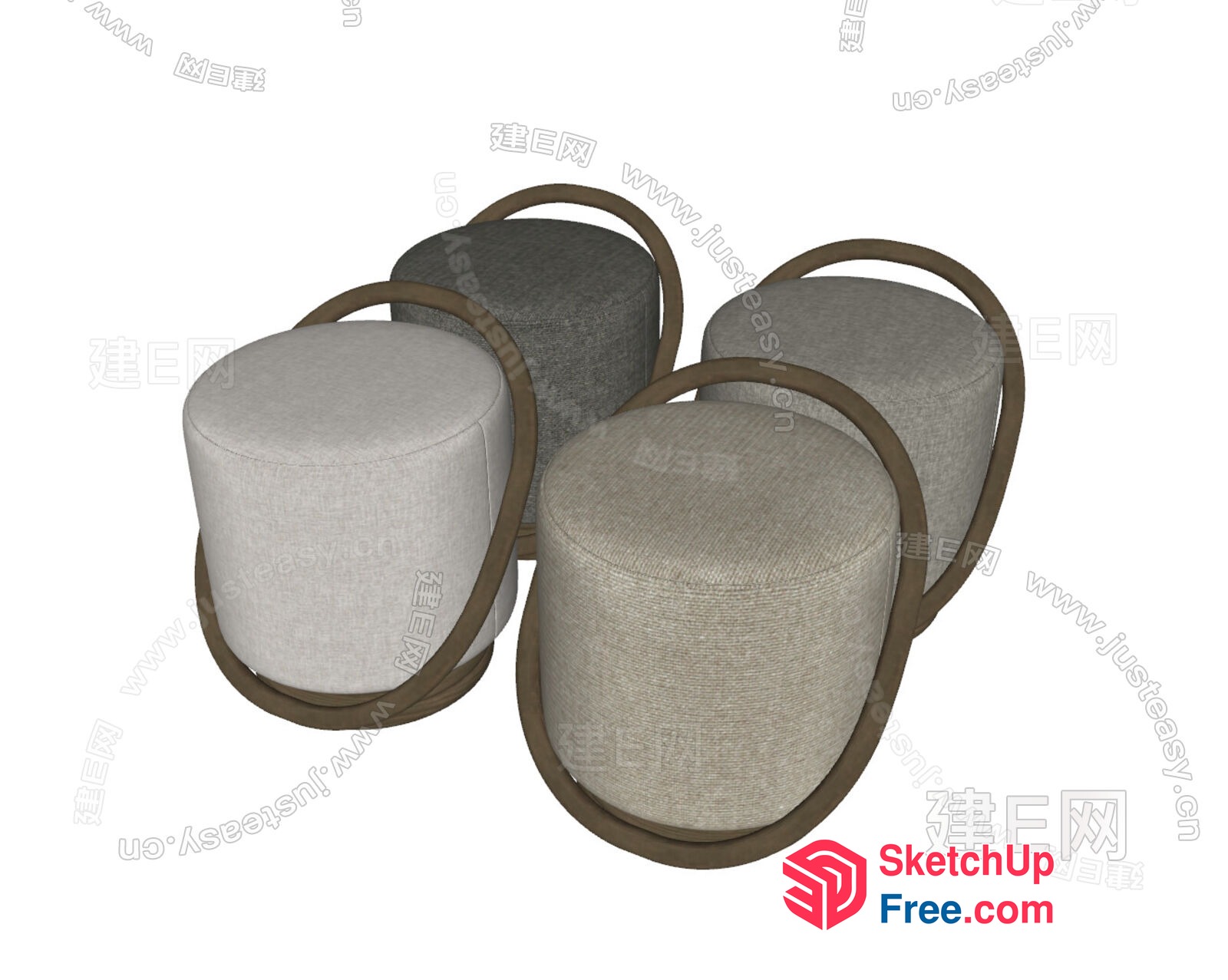 Four Round Stools With Brown Ring Handles 3D SketchUp File