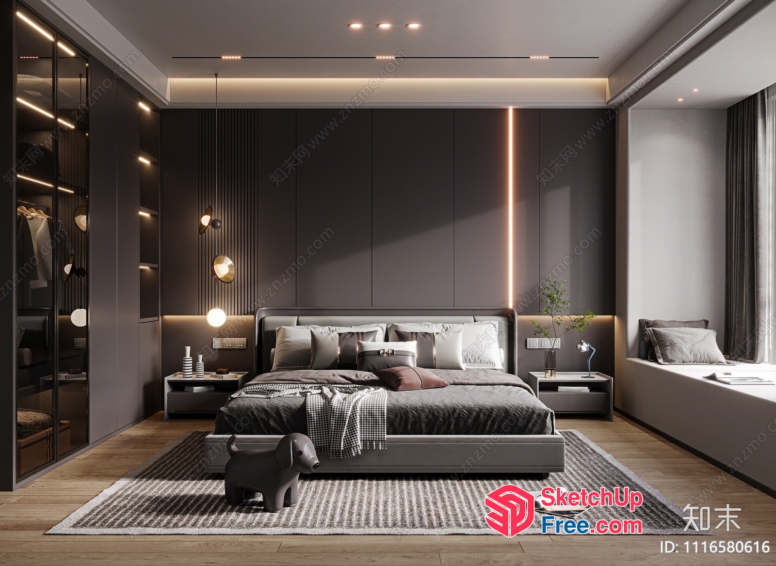 Modern Dark Gray Bedroom Interior Design 3D SketchUp File