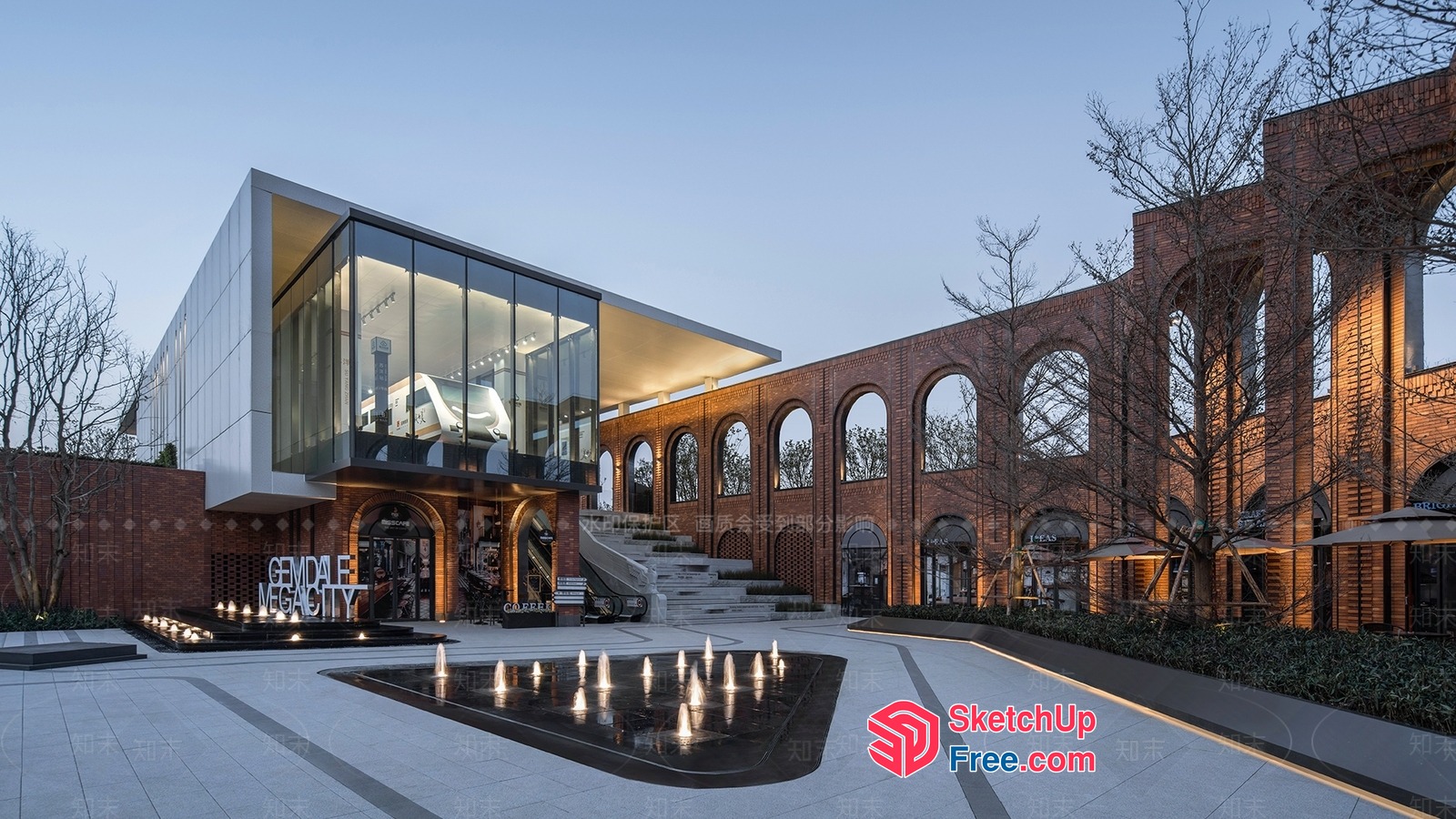 Modern Glass And Brick Building With Elegant Stairs 3D SketchUp File