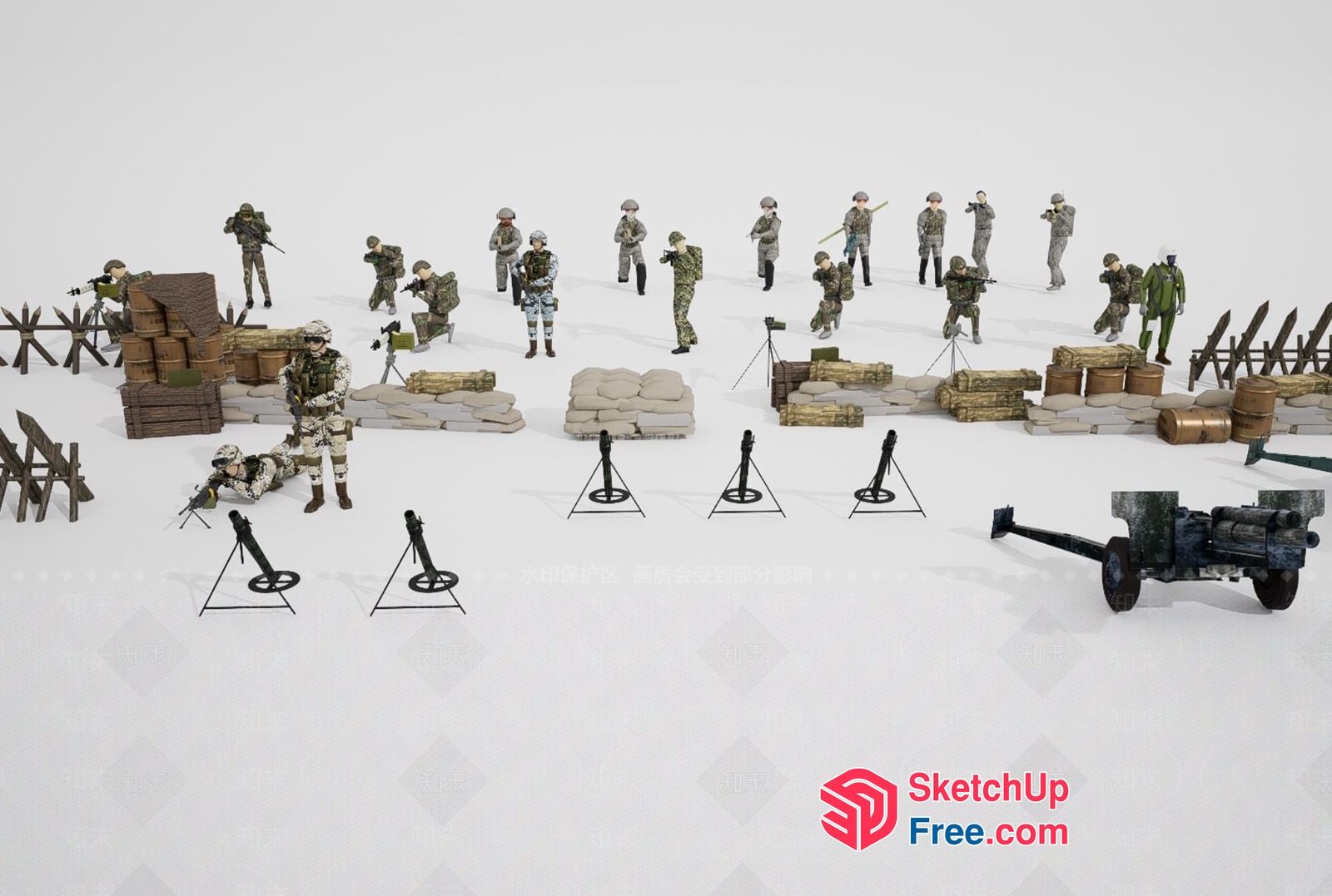 Military Scene With Soldiers And Equipment 3D SketchUp File