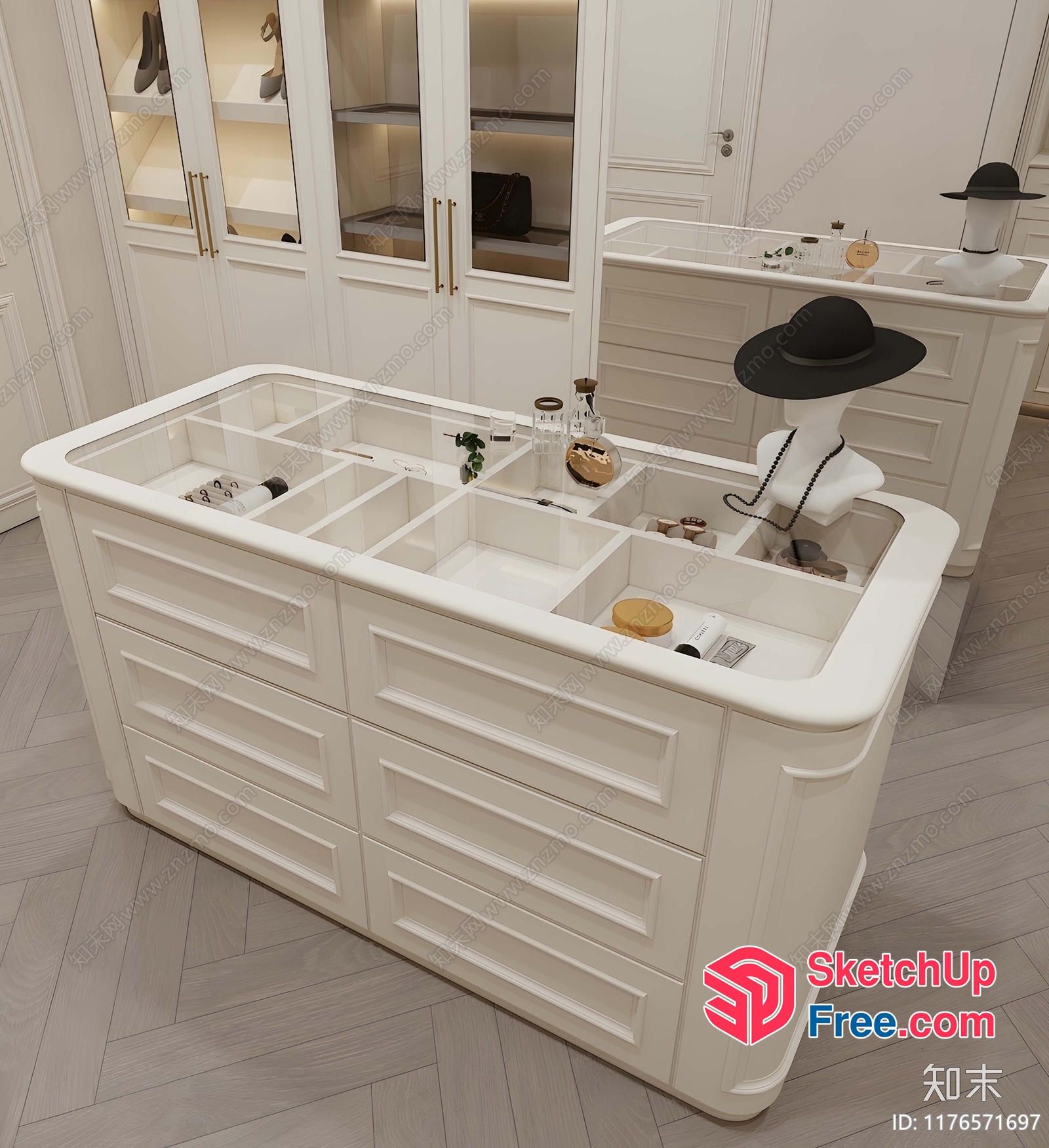 Elegant White Dressing Room With Glass Display Cases 3D SketchUp File