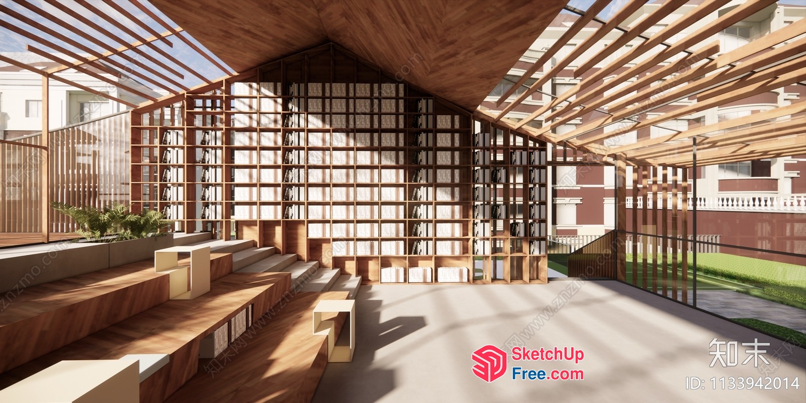 Wooden Bookshelf And Staircase Interior 3D SketchUp File