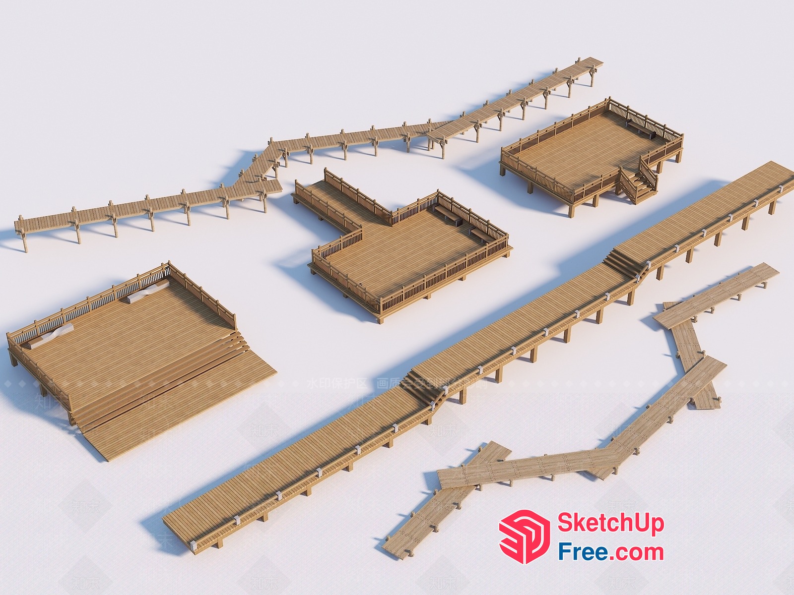 Wooden Platform Stairway Design 3D SketchUp File