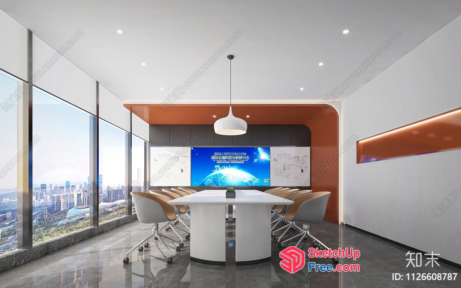 Modern Office Conference Room With Stunning City View 3D SketchUp File
