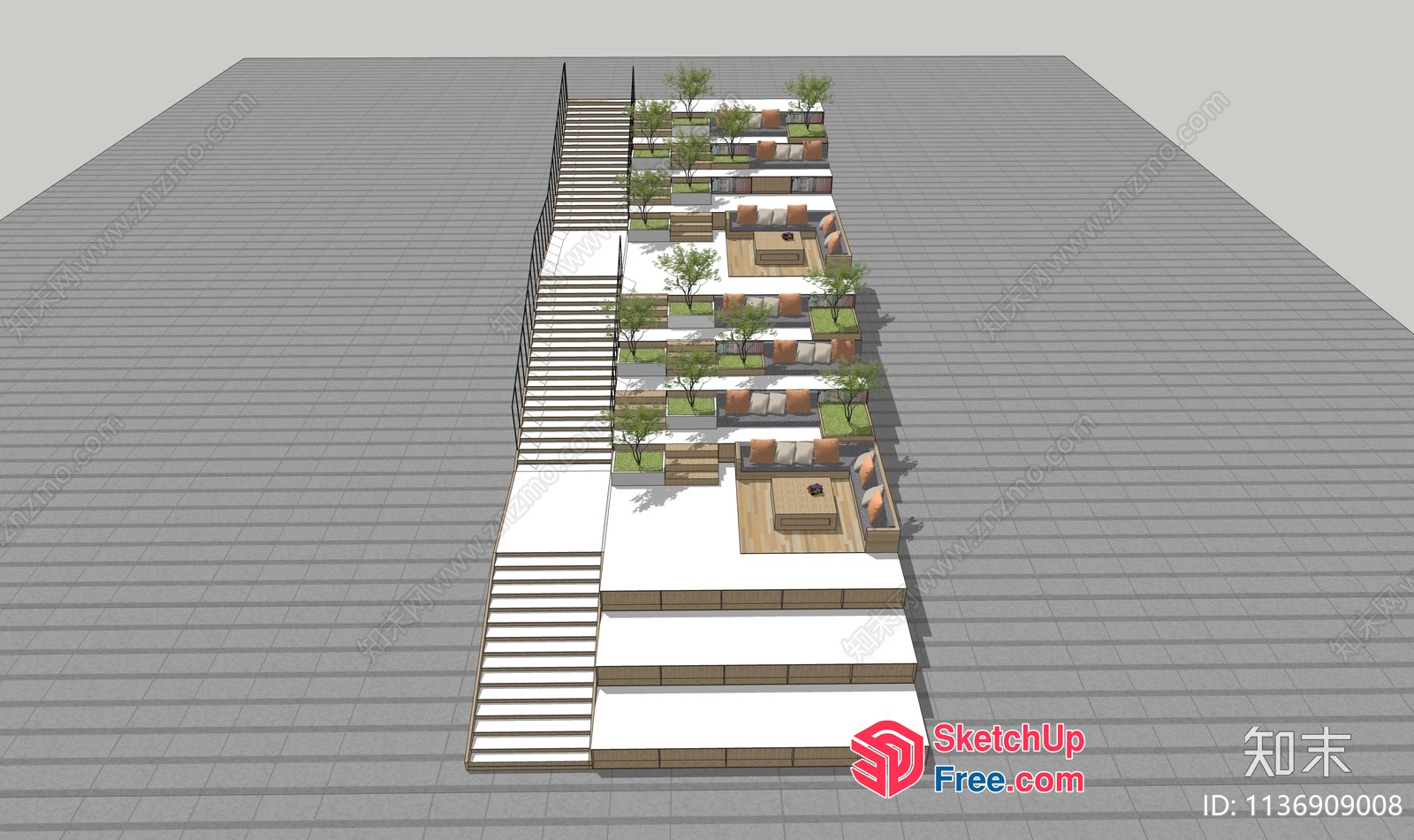 3D Rendering Of A Modern Staircase With Outdoor Seating 3D SketchUp File