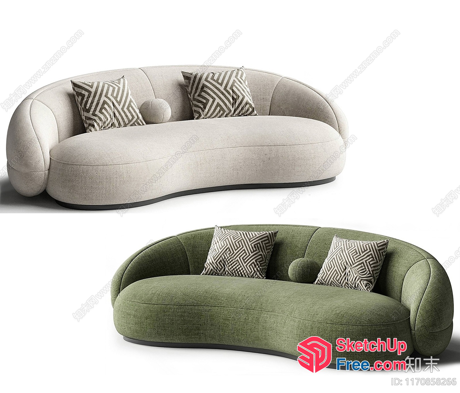 Modern Curved Sofa With Pillows 3D SketchUp File