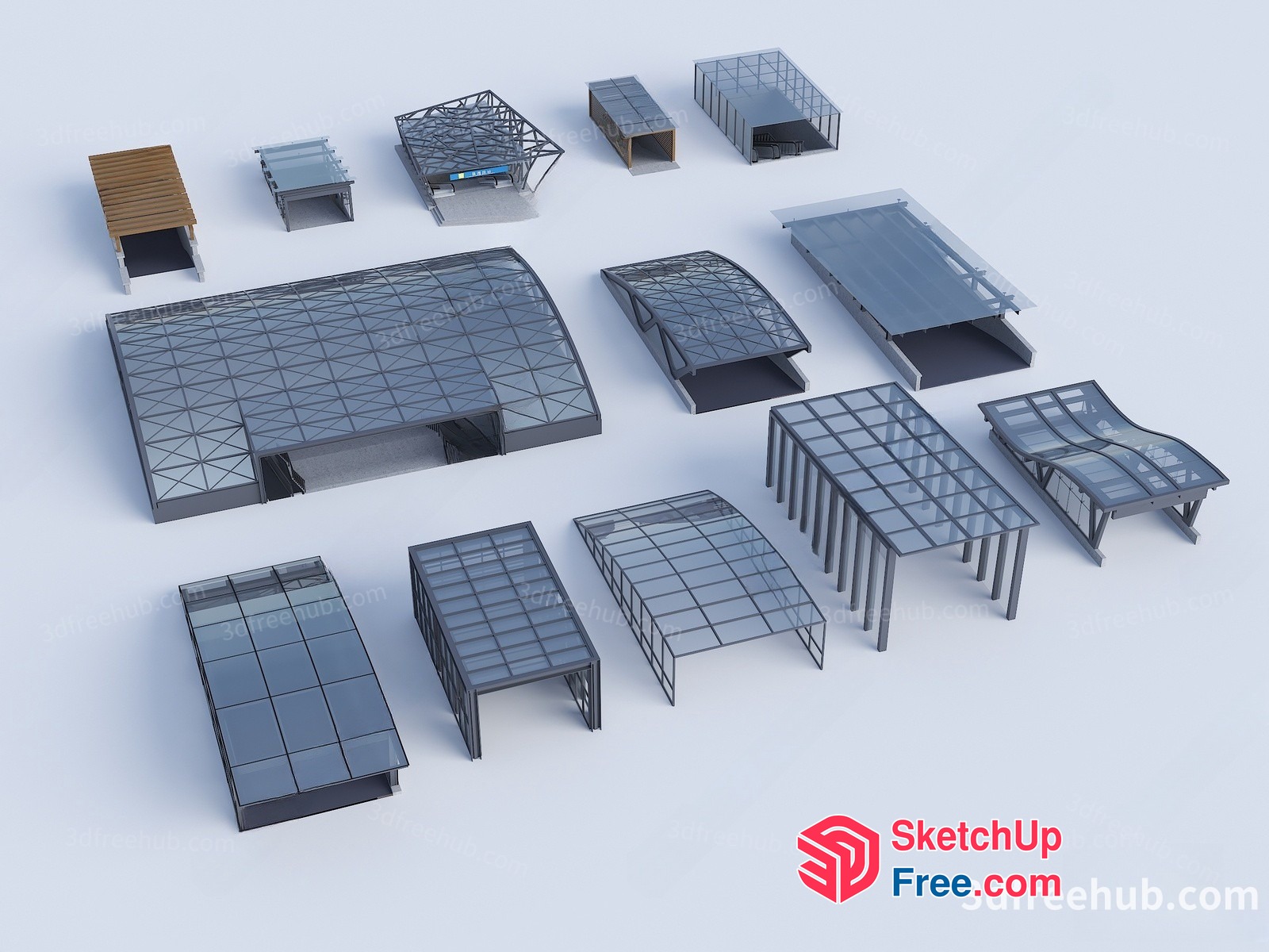 Modern Glass And Steel Building Structures 3D SketchUp File