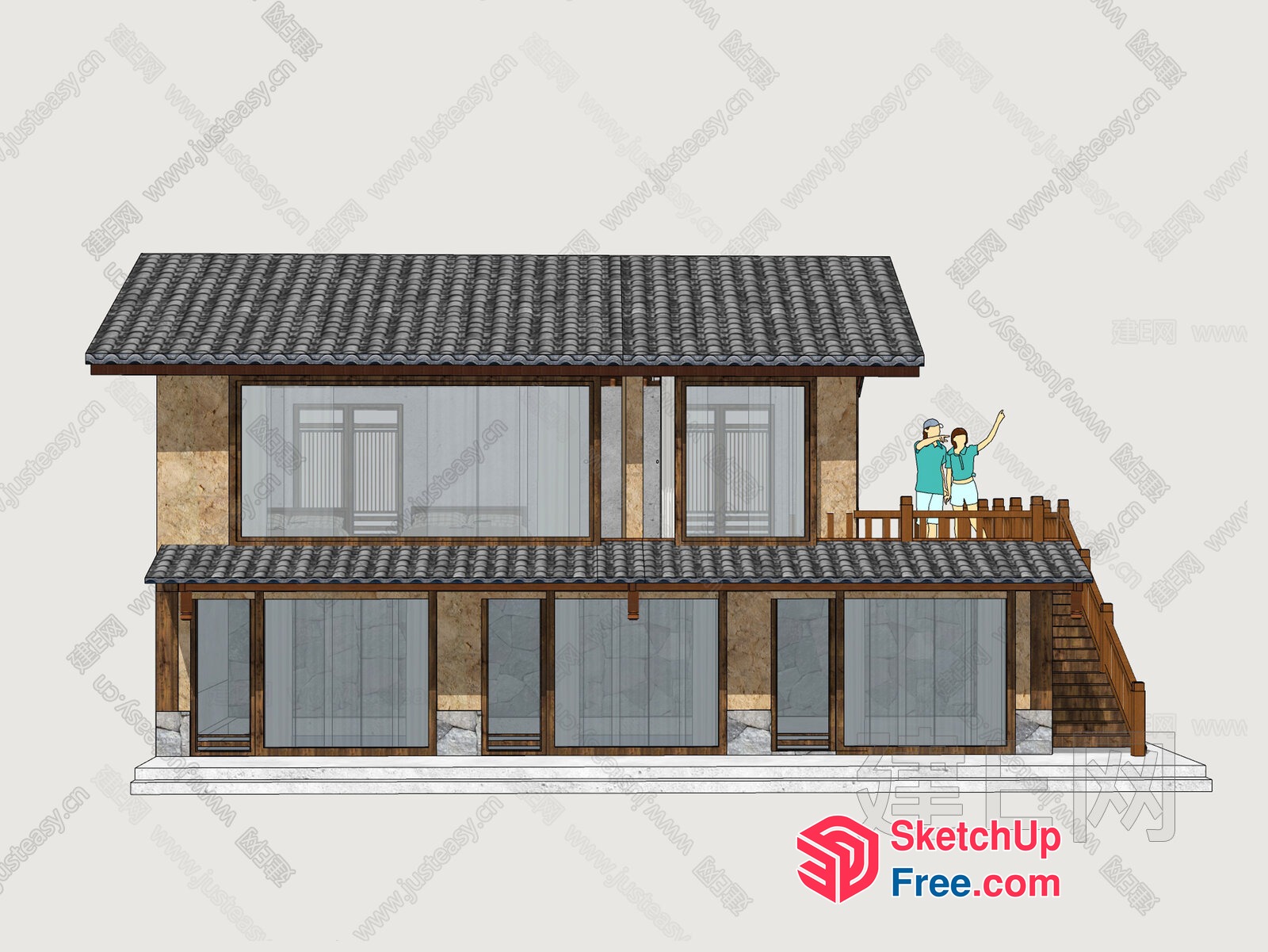 Two-Story House With Balcony And Stairs 3D SketchUp File