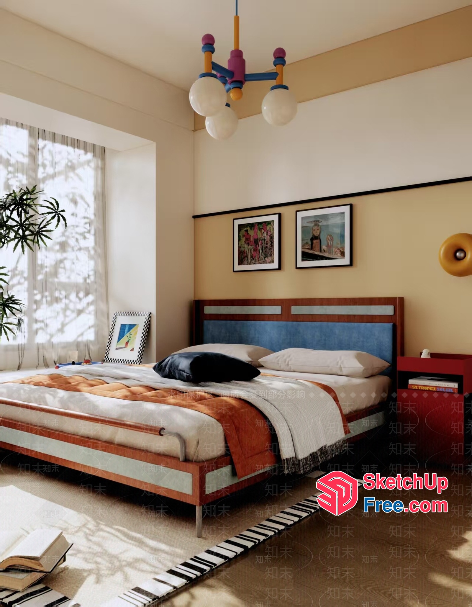 Cozy Bedroom With Pillows And Bed 3D SketchUp File
