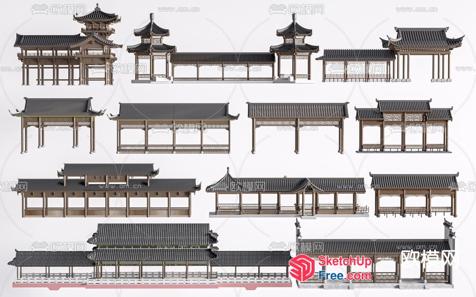 Traditional Asian Temple Structures 3D SketchUp File