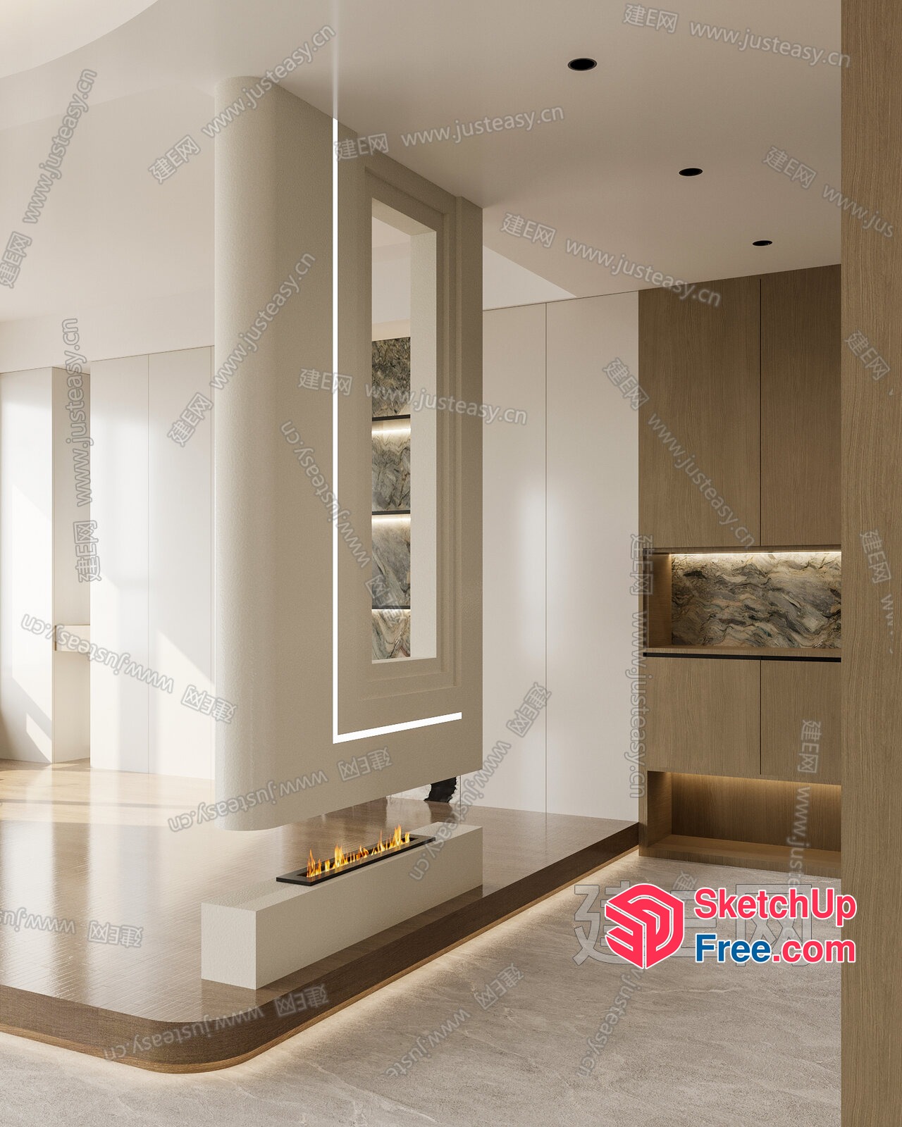 Modern Minimalist Fireplace With Pillar And Shelving 3D SketchUp File