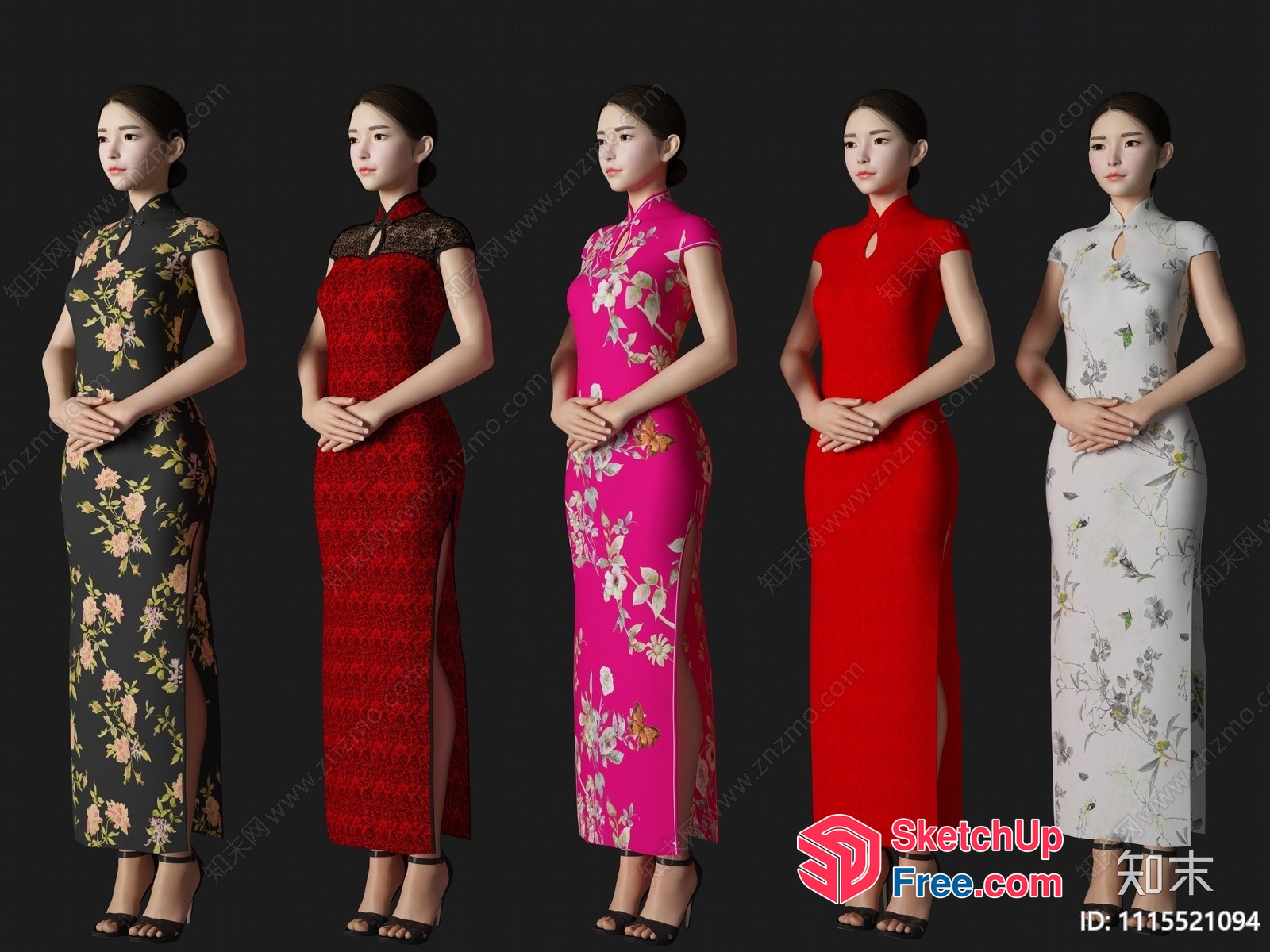 Asian Woman Wearing Traditional Chinese Dresses 3D SketchUp File