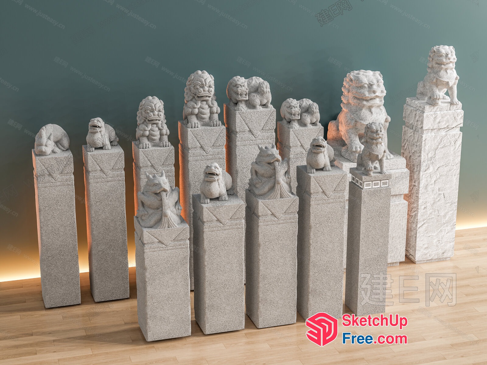 Stone Statues Of Various Animals 3D SketchUp File