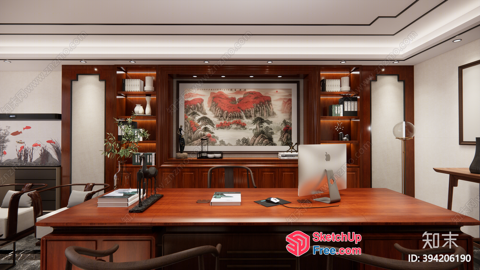 Modern Office Space With Elegant Wood Accents And Artwork 3D SketchUp File