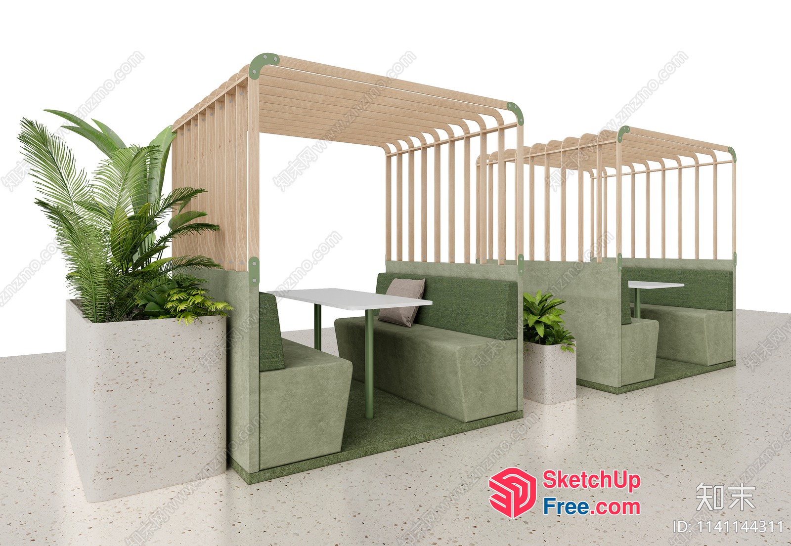 Green And Beige Partition Screen With Planters And Seating 3D SketchUp File
