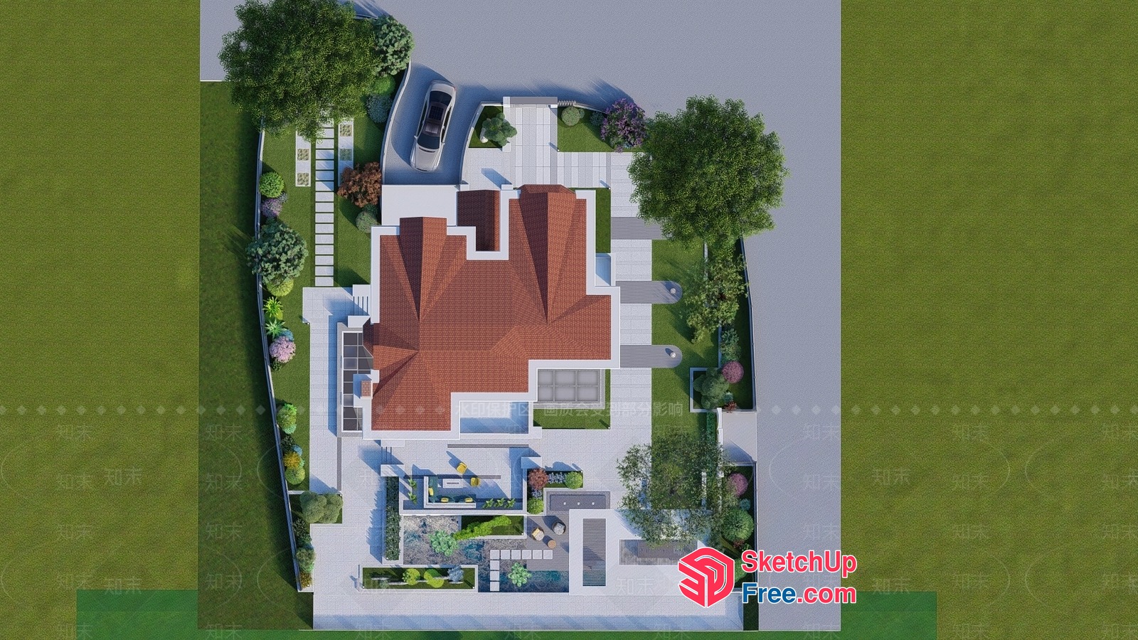 Exterior Villa Design With Modern And Natural Elements 3D SketchUp File