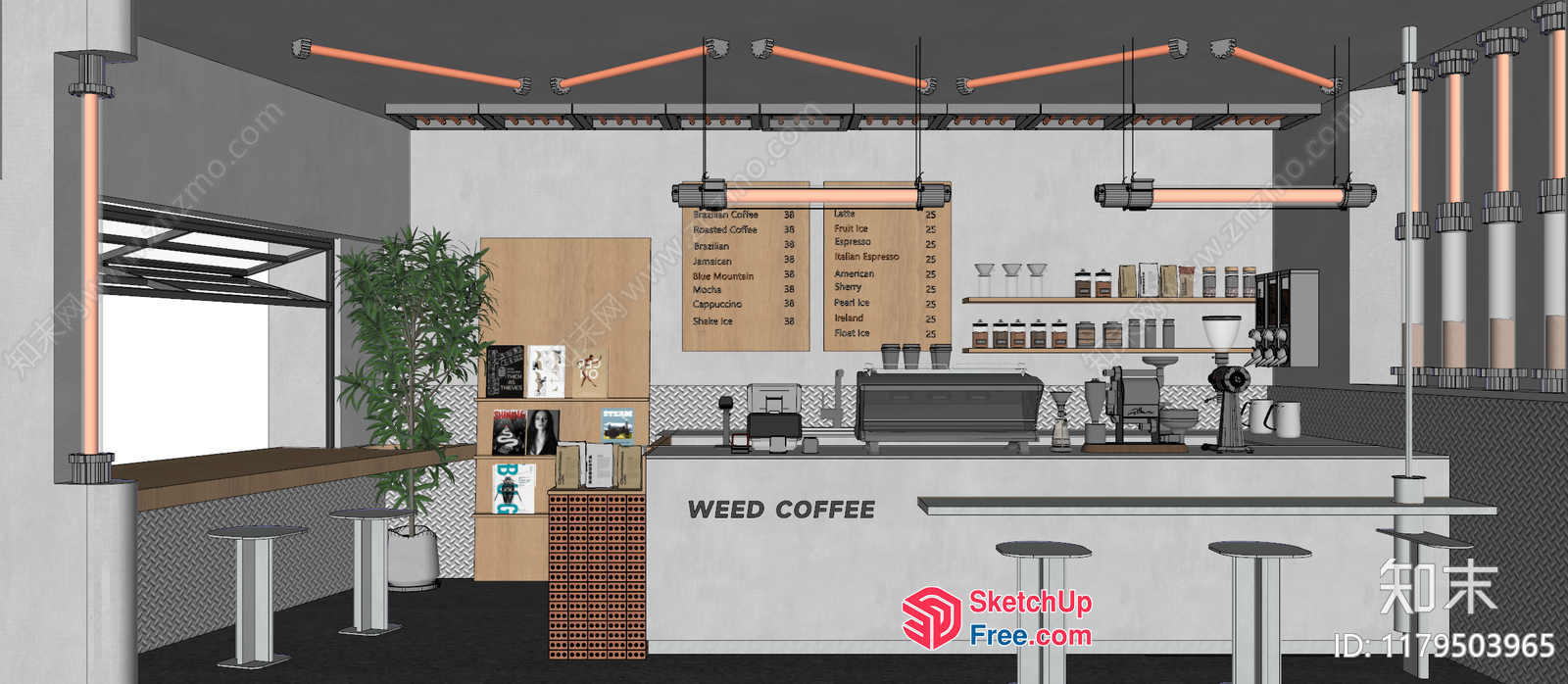 Modern Industrial-Style Coffee Shop 3D SketchUp File