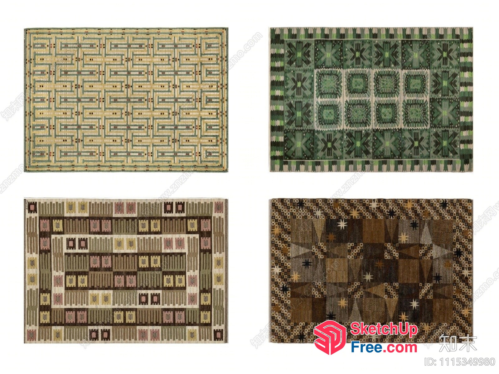 Four Geometric Patterns On A Plain Background 3D SketchUp File