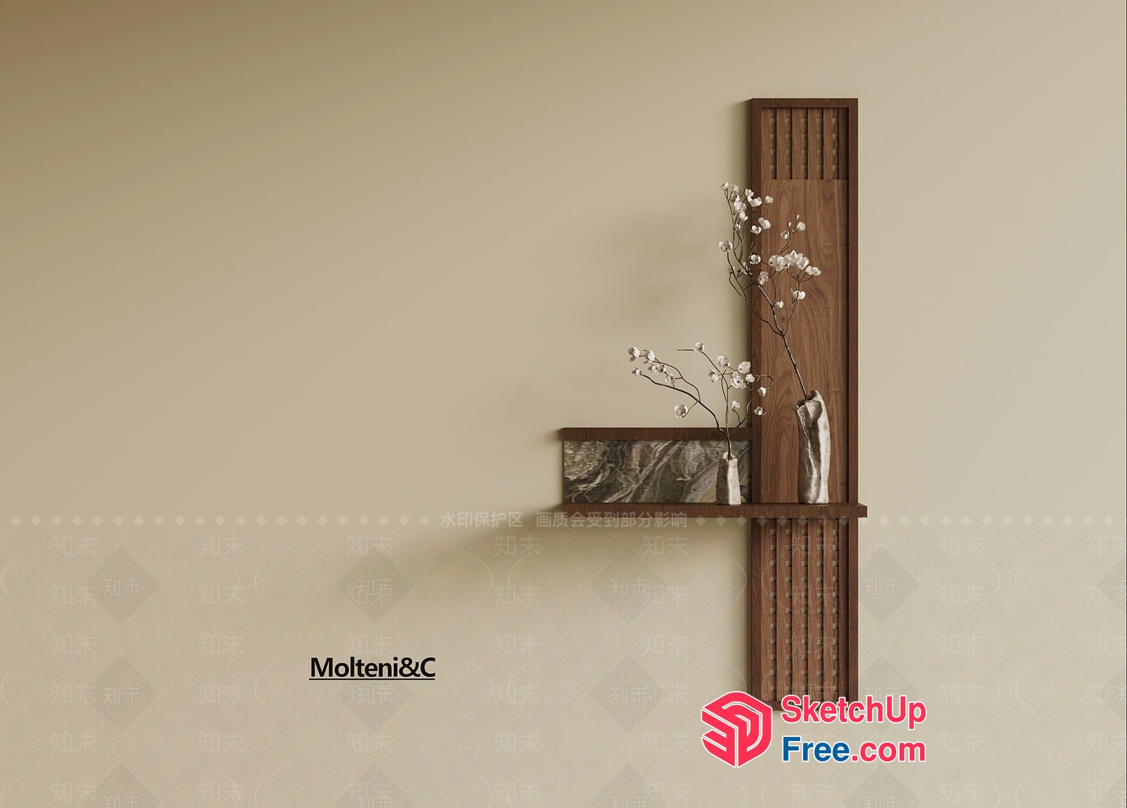Minimalist Style Wall Decor With Elegant Vase And Flowers 3D SketchUp File