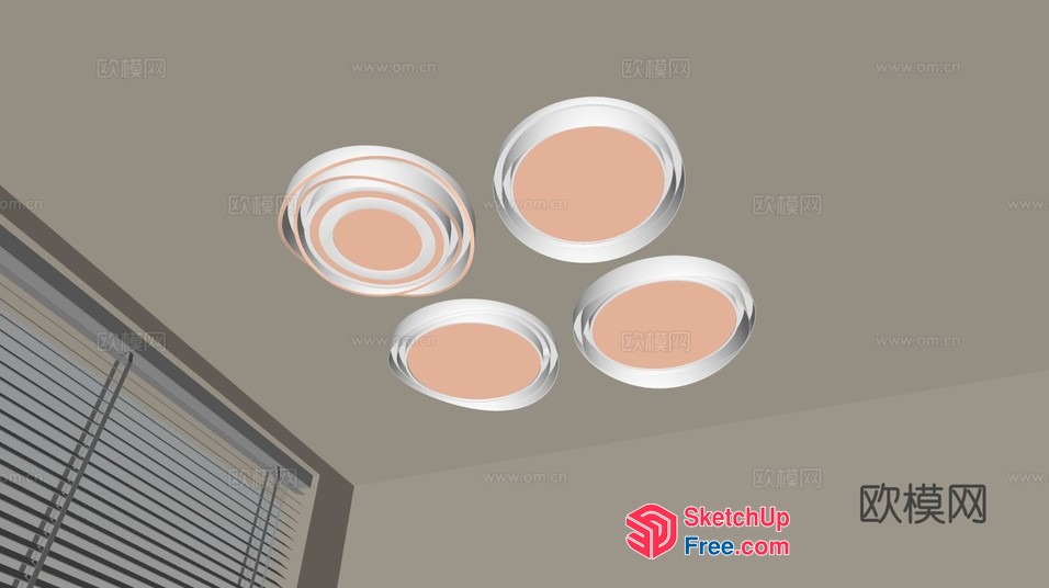 Four Circular Lights On A Beige Ceiling 3D SketchUp File