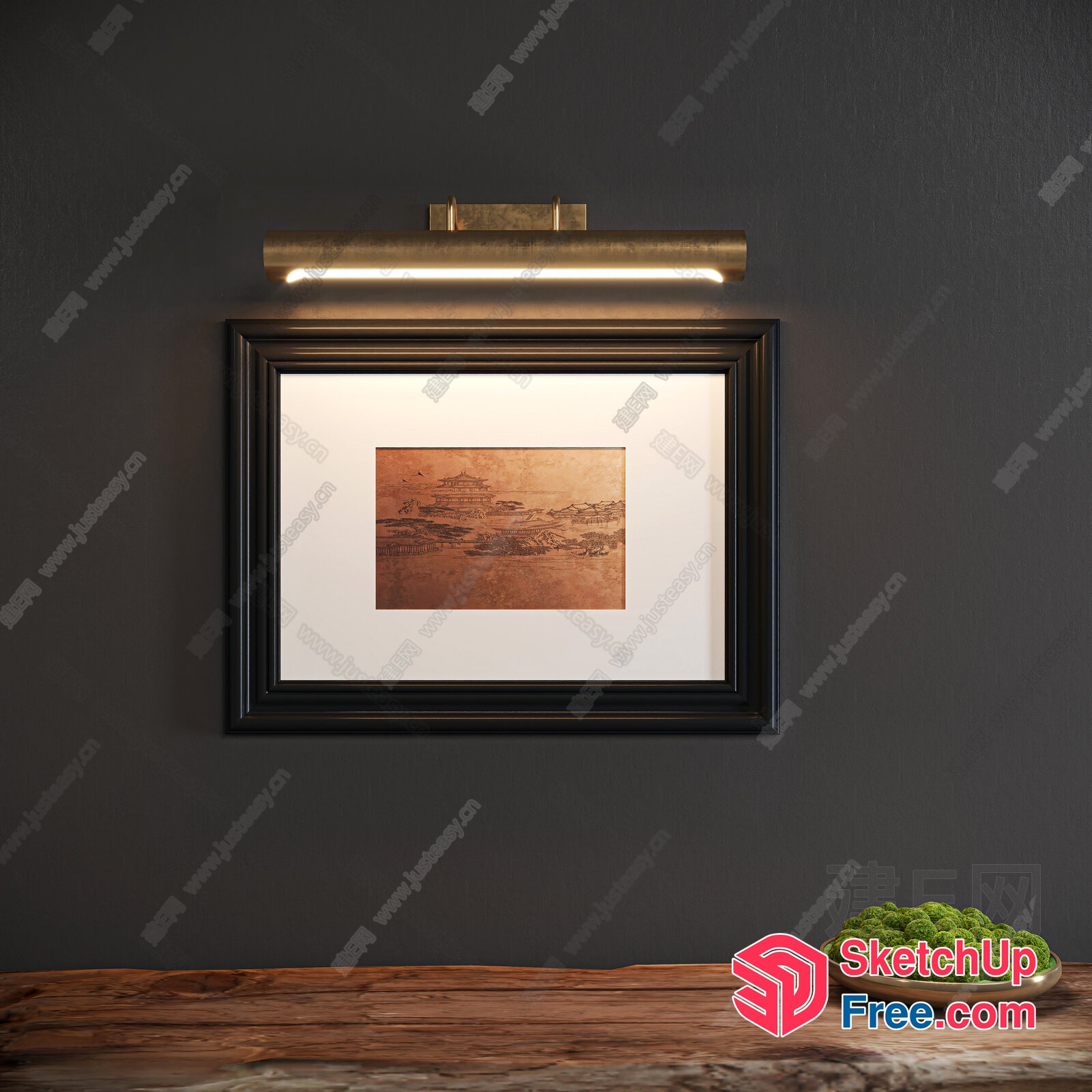 Elegant Asian-Inspired Wall Art In A Sleek Black Frame 3D SketchUp File