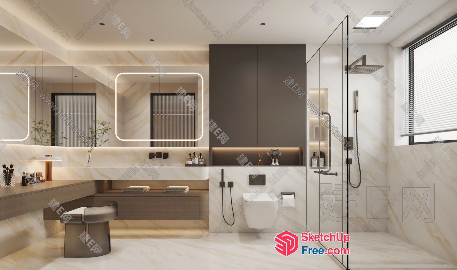 Modern Bathroom Interior With Elegant Fixtures 3D SketchUp File