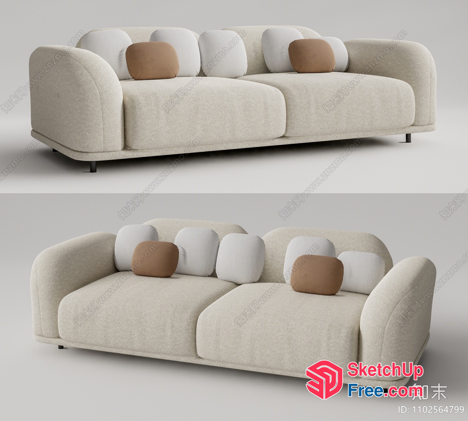 Creamy Style Sofa With Brown Accents 3D SketchUp File