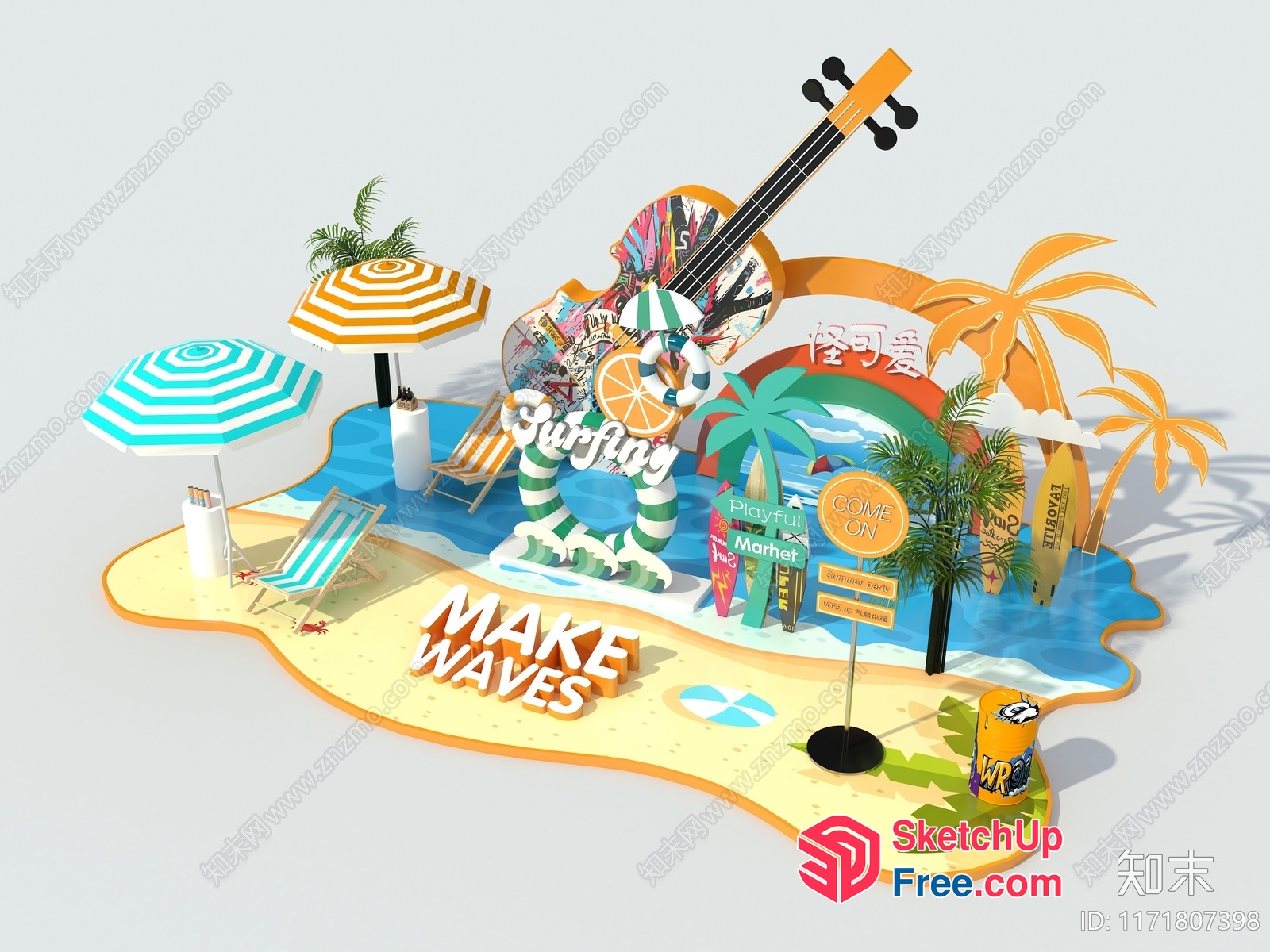 Vibrant Tropical Beach Scene 3D SketchUp File