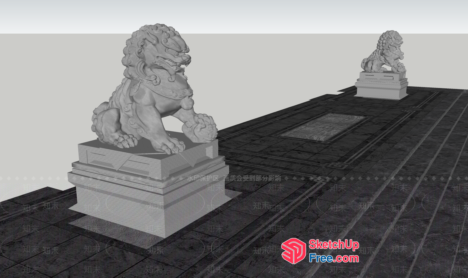 Stone Lions On Pedestals 3D SketchUp File