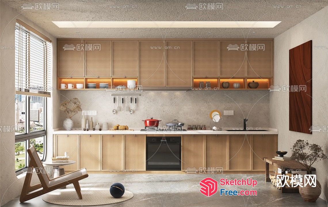 Modern Kitchen With Natural Light And Wood Accents 3D SketchUp File