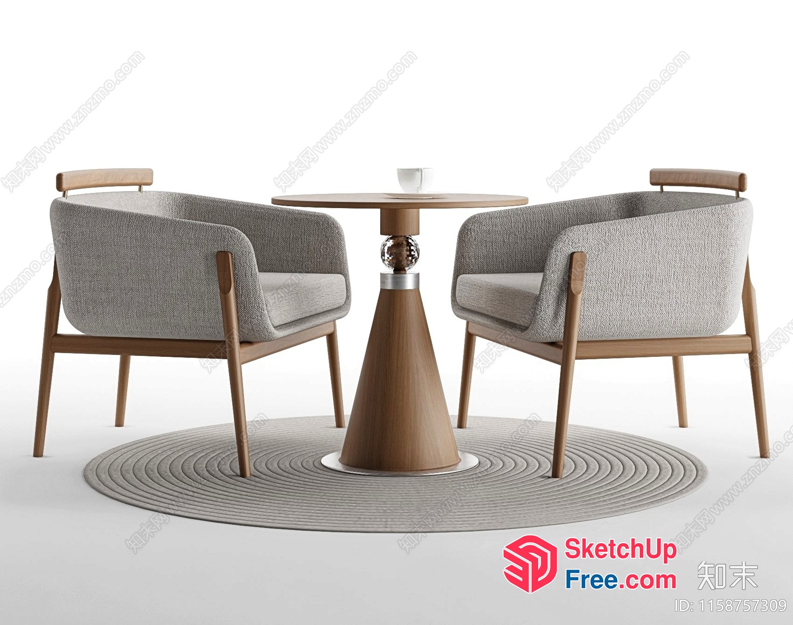 Elegant Modern Furniture Set With Wood And Gray Accents 3D SketchUp File