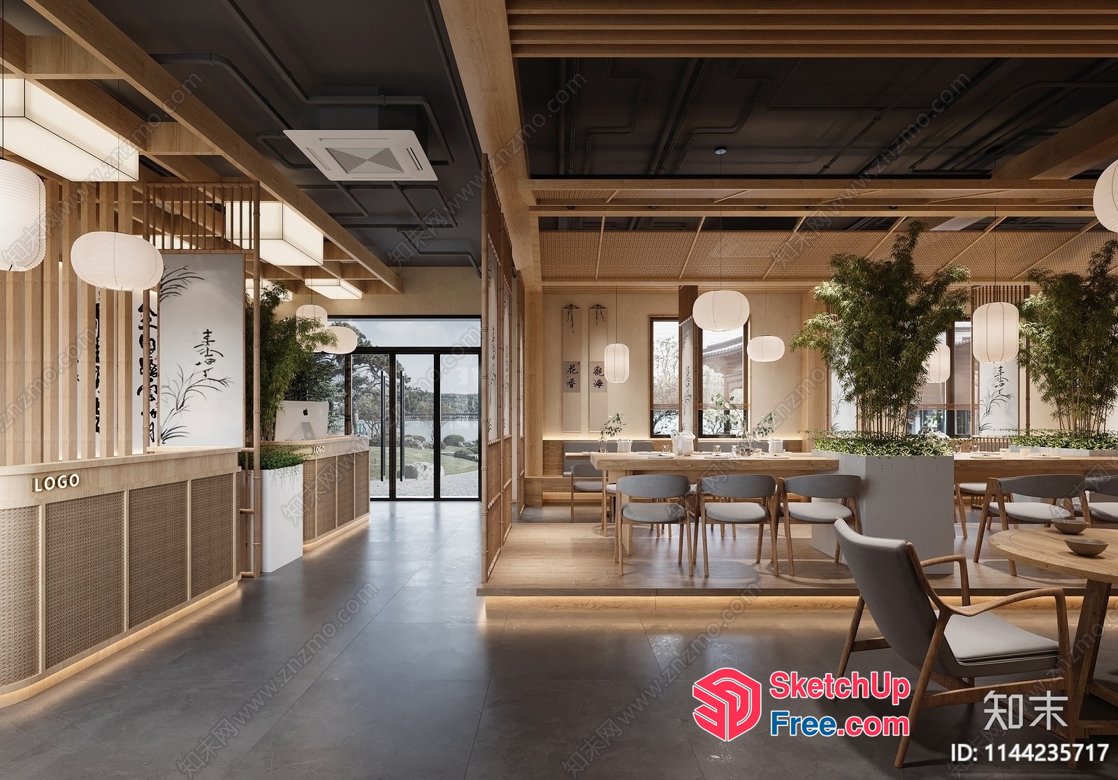 Elegant Modern Japanese Restaurant Interior 3D SketchUp File