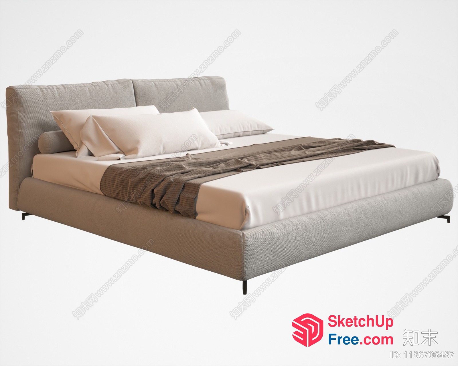 Minimalist Style Bed With Pillows And Blanket 3D SketchUp File