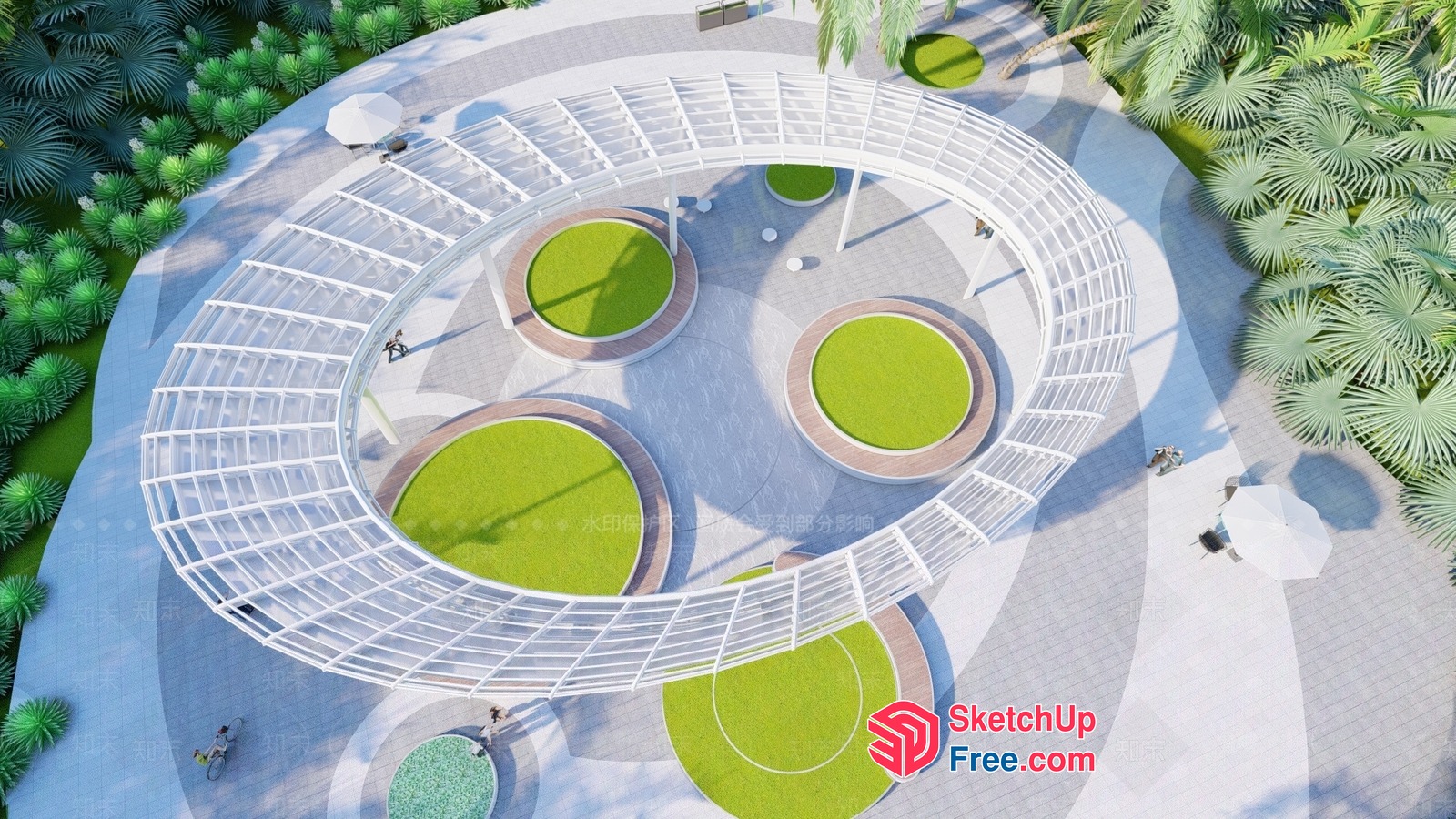 Modern Circular Building With Glass And White Railing 3D SketchUp File
