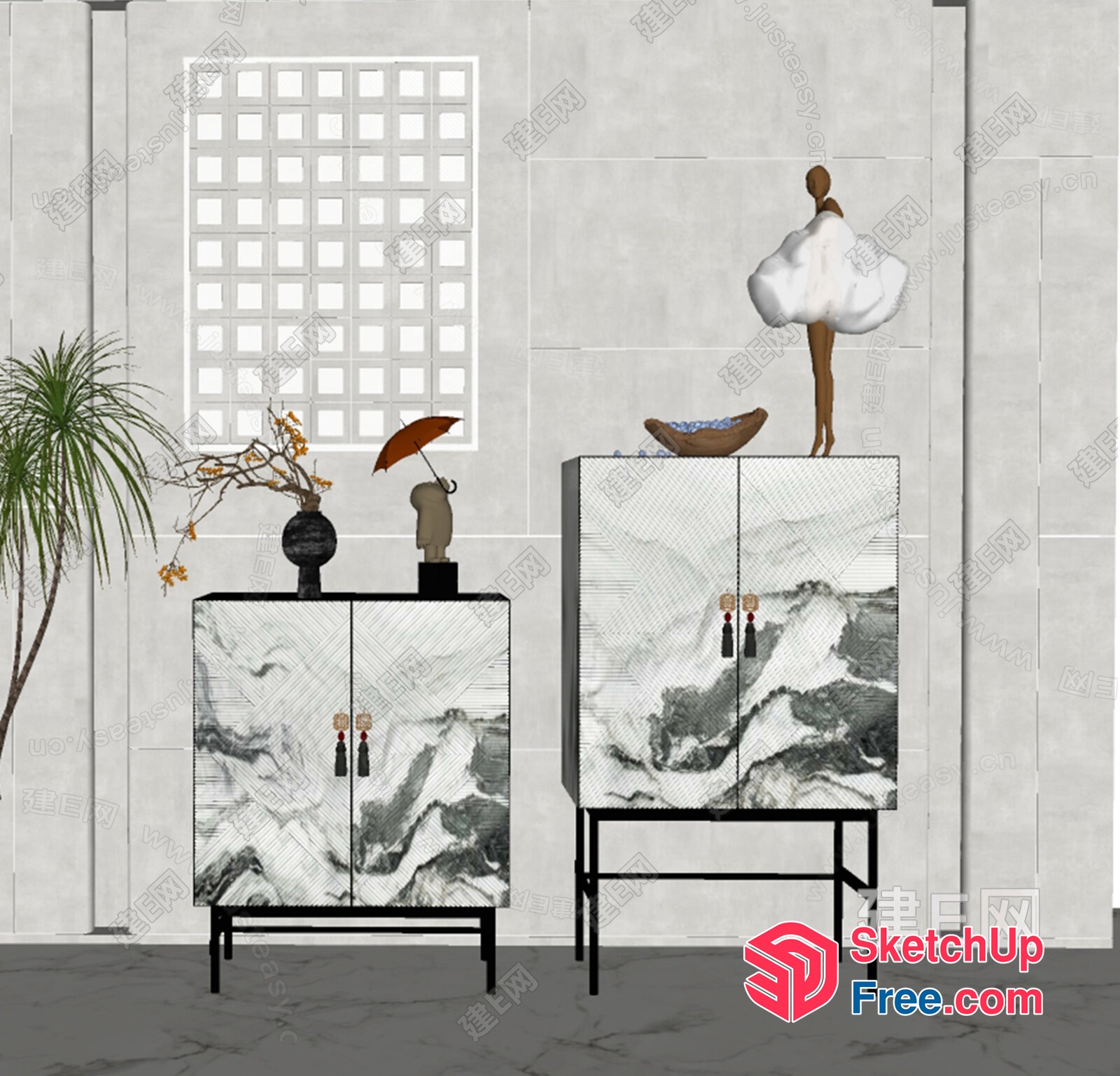 Elegant Marble-Inspired Furniture Set With Artistic Accents 3D SketchUp File