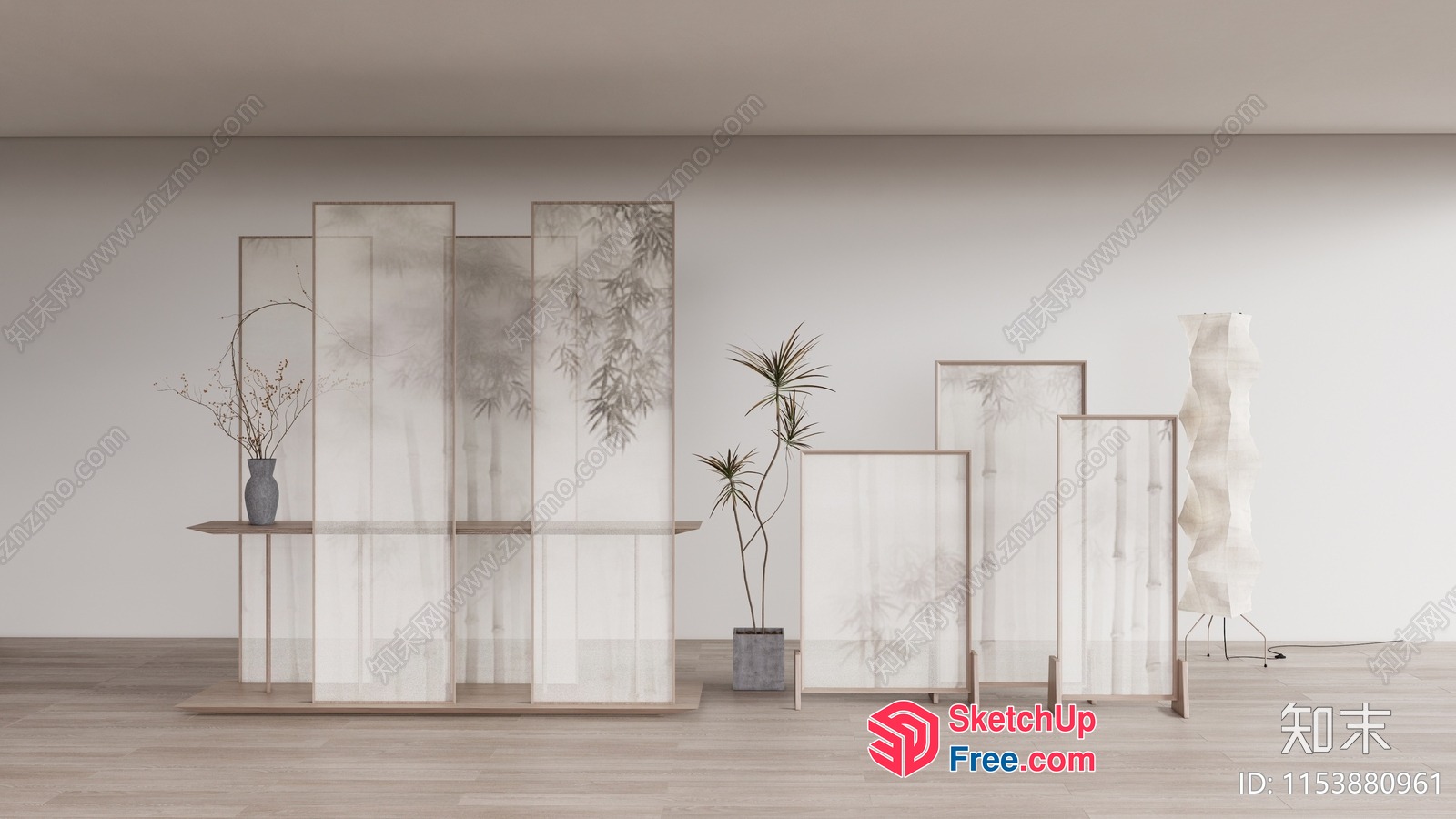 Partition Screen With Plants And Vase 3D SketchUp File