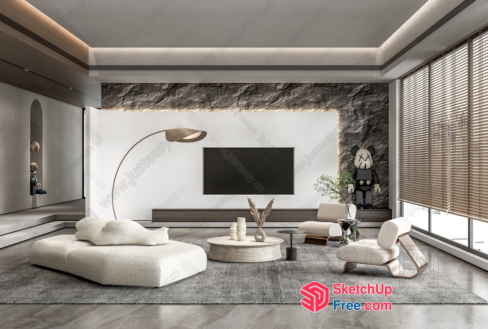 Modern Minimalist Living Room With Sleek Furniture And Natural Elements 3D SketchUp File