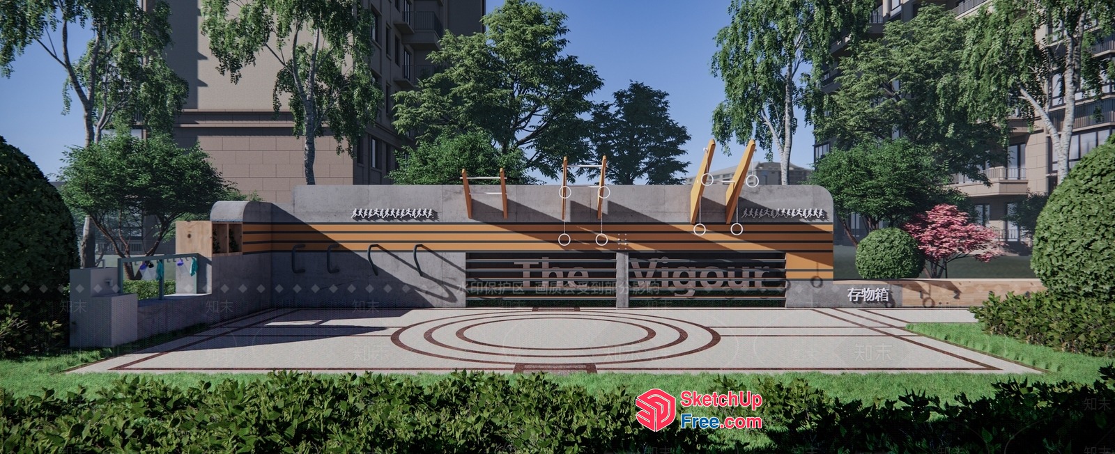 Entrance To A Building With A Unique Railing Design 3D SketchUp File