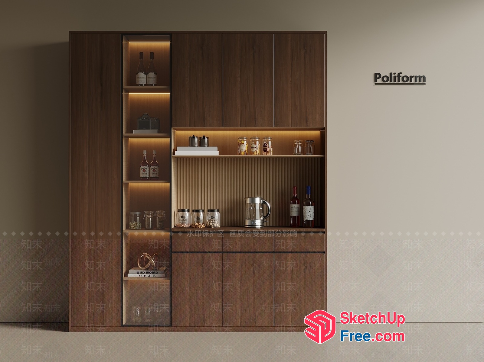 Modern Kitchen Cabinet With Storage And Lighting 3D SketchUp File