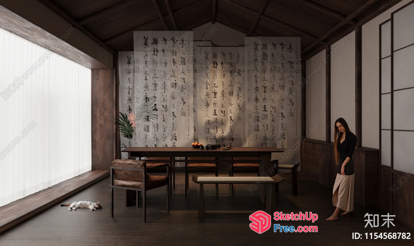 A Serene Japanese-Inspired Room With Elegant Decor 3D SketchUp File