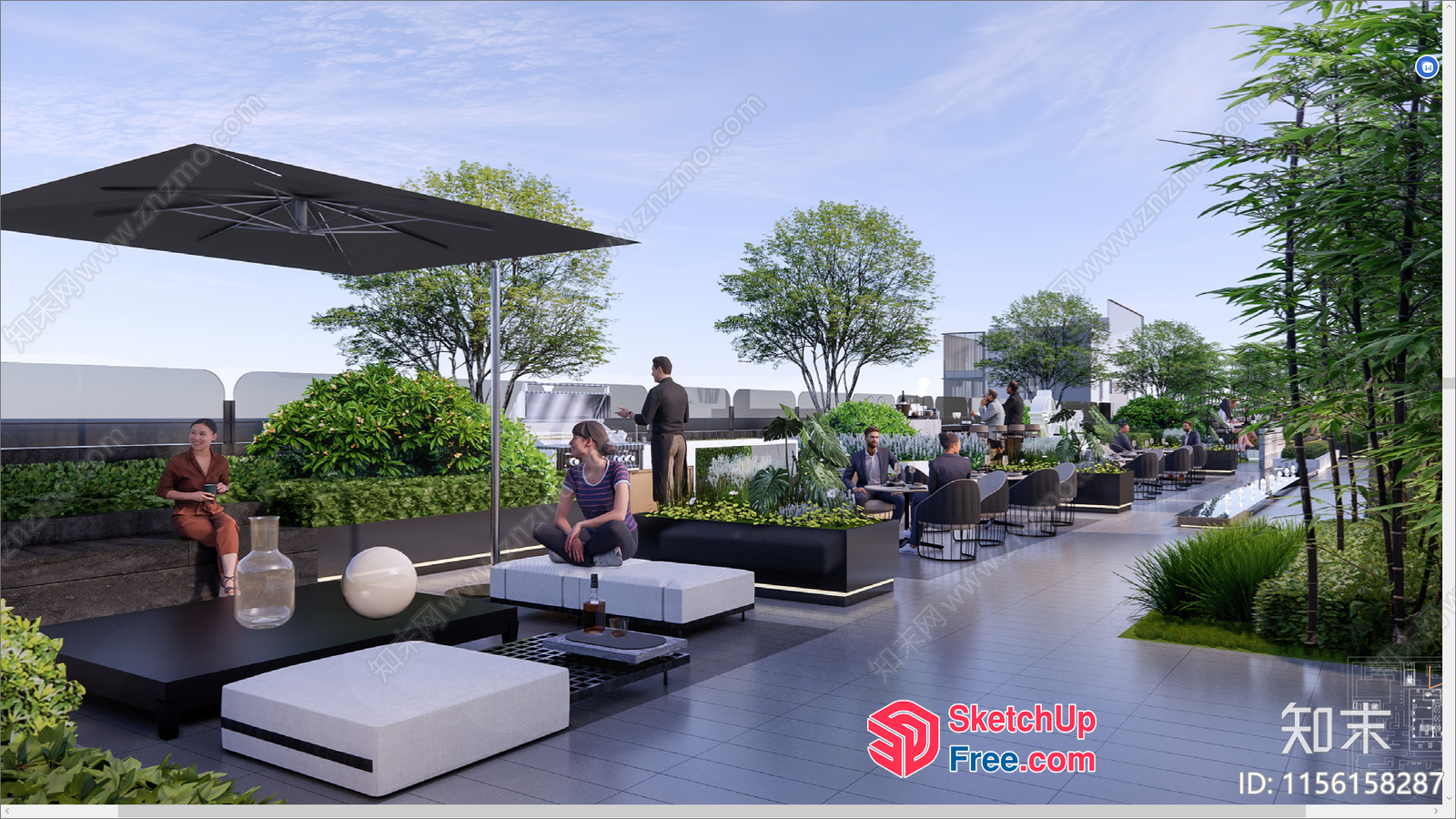 Rooftop Lounge With Modern Furniture And Greenery 3D SketchUp File