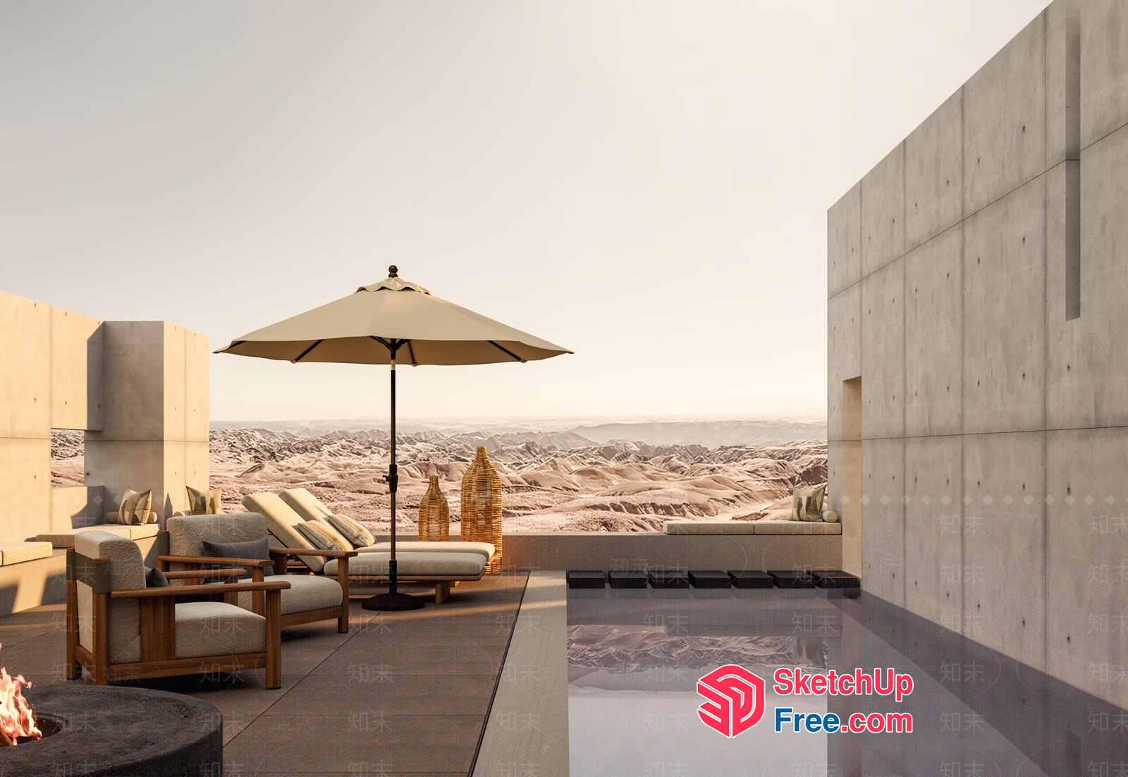 Outdoor Patio With Fireplace And Seating Area 3D SketchUp File
